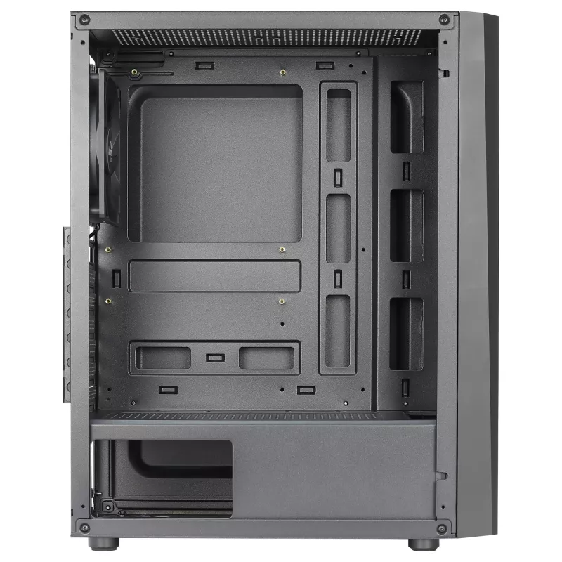 Aerocool DELTABKV1 ATX PC korpusas RGB priekis pilnas šoninis langas 12cm ventiliatorius juodas