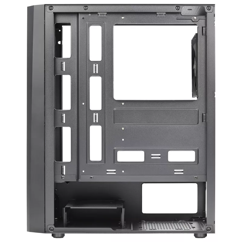 Aerocool DELTABKV1 ATX PC korpusas RGB priekis pilnas šoninis langas 12cm ventiliatorius juodas
