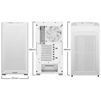 PC korpusas be quiet! PURE BASE 501 Airflow Midi Tower White — ATX, 3×140 mm priekyje, 1×140 mm gale, 5×2,5 colio, 2×3,5 colio, USB-C, PWM palaikymas