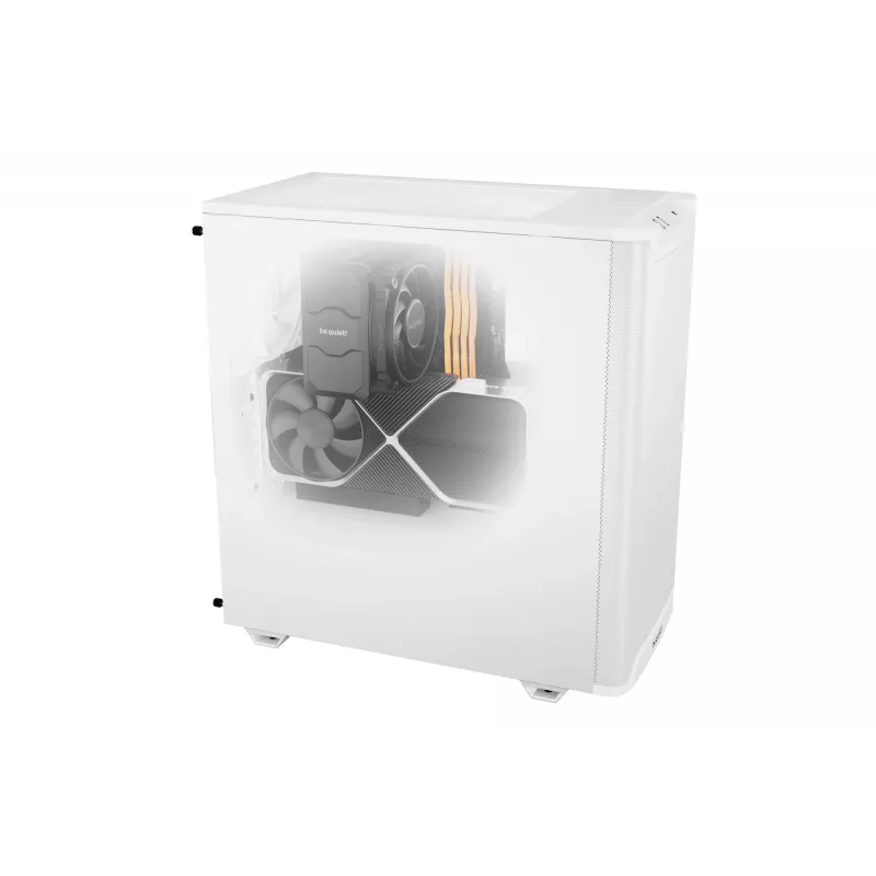 PC korpusas be quiet! PURE BASE 501 Airflow Midi Tower White — ATX, 3×140 mm priekyje, 1×140 mm gale, 5×2,5 colio, 2×3,5 colio, USB-C, PWM palaikymas