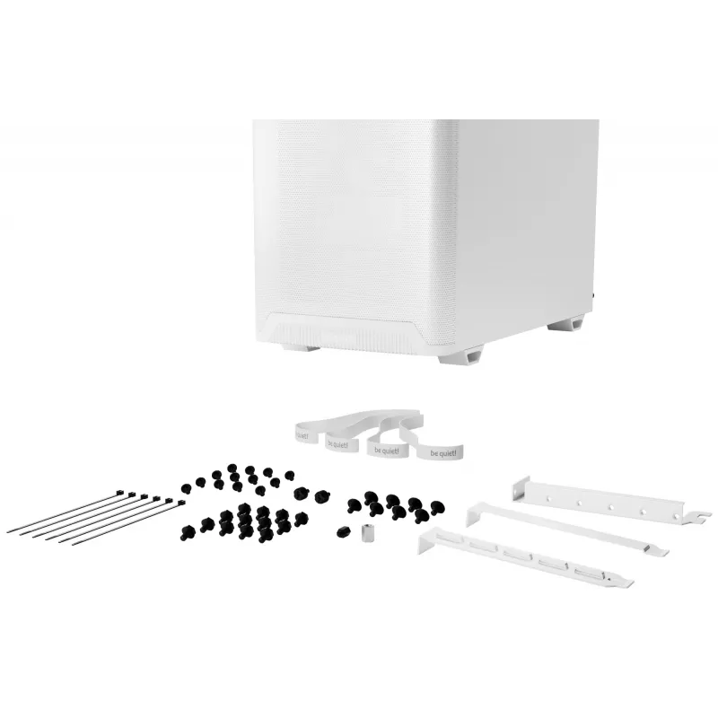 PC korpusas be quiet! PURE BASE 501 Airflow Midi Tower White — ATX, 3×140 mm priekyje, 1×140 mm gale, 5×2,5 colio, 2×3,5 colio, USB-C, PWM palaikymas