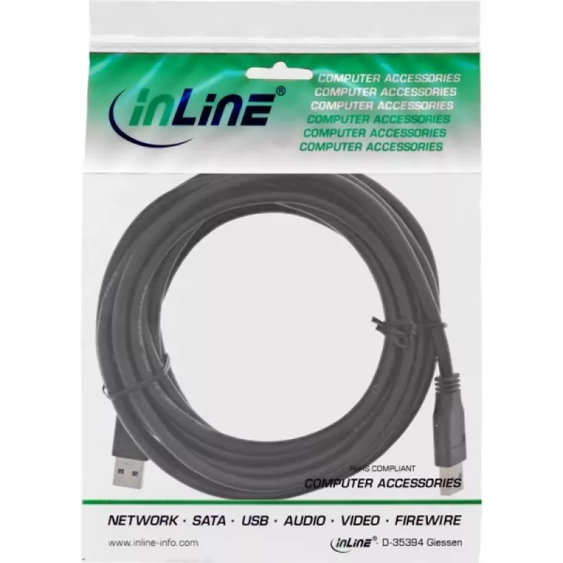 InLine USB 3.2 Gen.1 laidas, A tipo kištukas / A tipo kištukas, juodas, 5 m