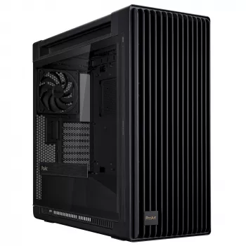 PC Case ASUS ProArt PA602 Midi Tower Juoda — ATX/EATX support, temperuotas stiklas, 2x200 mm priekiniai ventiliatoriai, 360 mm viršutinis radiatorius, GPU iki 450 mm