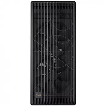 PC Case ASUS ProArt PA602 Midi Tower Juoda — ATX/EATX support, temperuotas stiklas, 2x200 mm priekiniai ventiliatoriai, 360 mm viršutinis radiatorius, GPU iki 450 mm