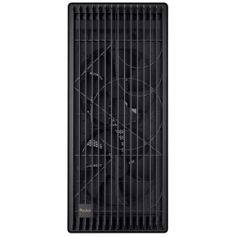 PC Case ASUS ProArt PA602 Midi Tower Juoda — ATX/EATX support, temperuotas stiklas, 2x200 mm priekiniai ventiliatoriai, 360 mm viršutinis radiatorius, GPU iki 450 mm