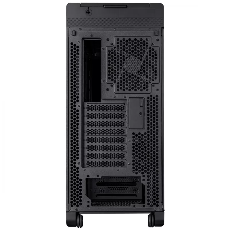 PC Case ASUS ProArt PA602 Midi Tower Juoda — ATX/EATX support, temperuotas stiklas, 2x200 mm priekiniai ventiliatoriai, 360 mm viršutinis radiatorius, GPU iki 450 mm