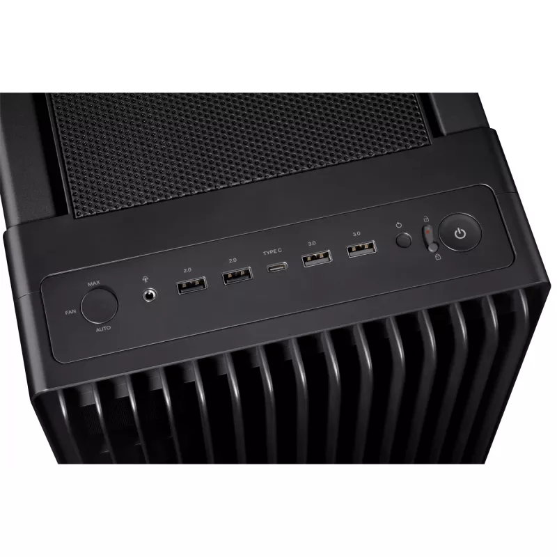 PC Case ASUS ProArt PA602 Midi Tower Juoda — ATX/EATX support, temperuotas stiklas, 2x200 mm priekiniai ventiliatoriai, 360 mm viršutinis radiatorius, GPU iki 450 mm