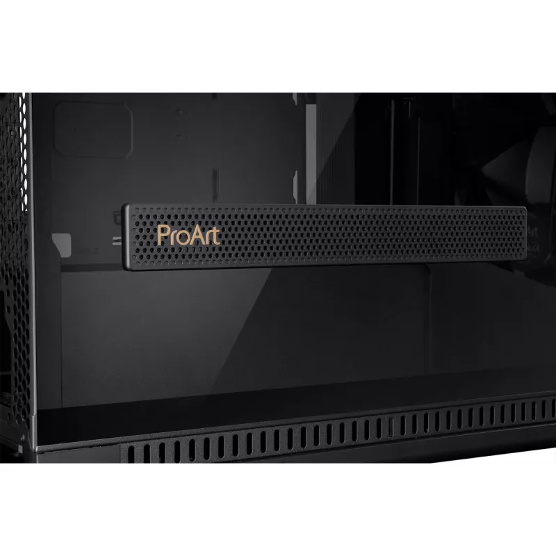 PC Case ASUS ProArt PA602 Midi Tower Juoda — ATX/EATX support, temperuotas stiklas, 2x200 mm priekiniai ventiliatoriai, 360 mm viršutinis radiatorius, GPU iki 450 mm