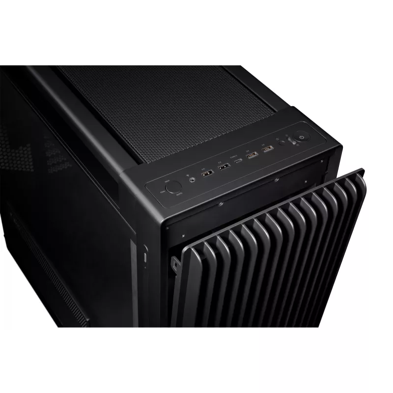 PC Case ASUS ProArt PA602 Midi Tower Juoda — ATX/EATX support, temperuotas stiklas, 2x200 mm priekiniai ventiliatoriai, 360 mm viršutinis radiatorius, GPU iki 450 mm