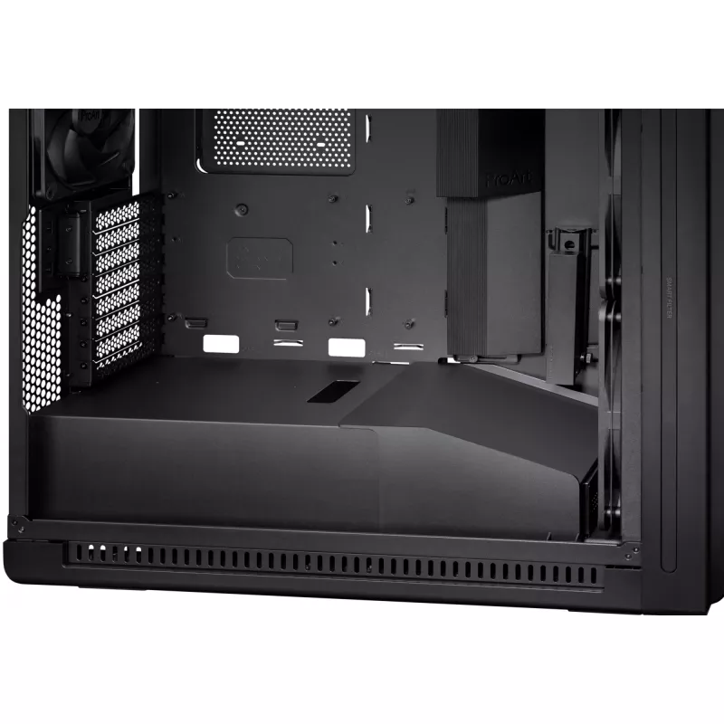 PC Case ASUS ProArt PA602 Midi Tower Juoda — ATX/EATX support, temperuotas stiklas, 2x200 mm priekiniai ventiliatoriai, 360 mm viršutinis radiatorius, GPU iki 450 mm