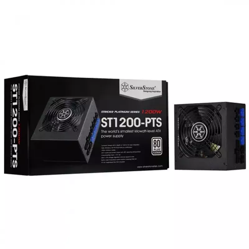 Maitinimo blokas SILVERSTONE ST1200-PTS 1200 W 80 PLUS Platinum, 20+4 kontaktų ATX, 120 mm ventiliatorius, juodas