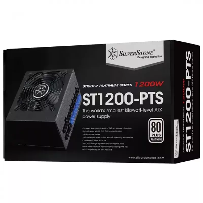 Maitinimo blokas SILVERSTONE ST1200-PTS 1200 W 80 PLUS Platinum, 20+4 kontaktų ATX, 120 mm ventiliatorius, juodas