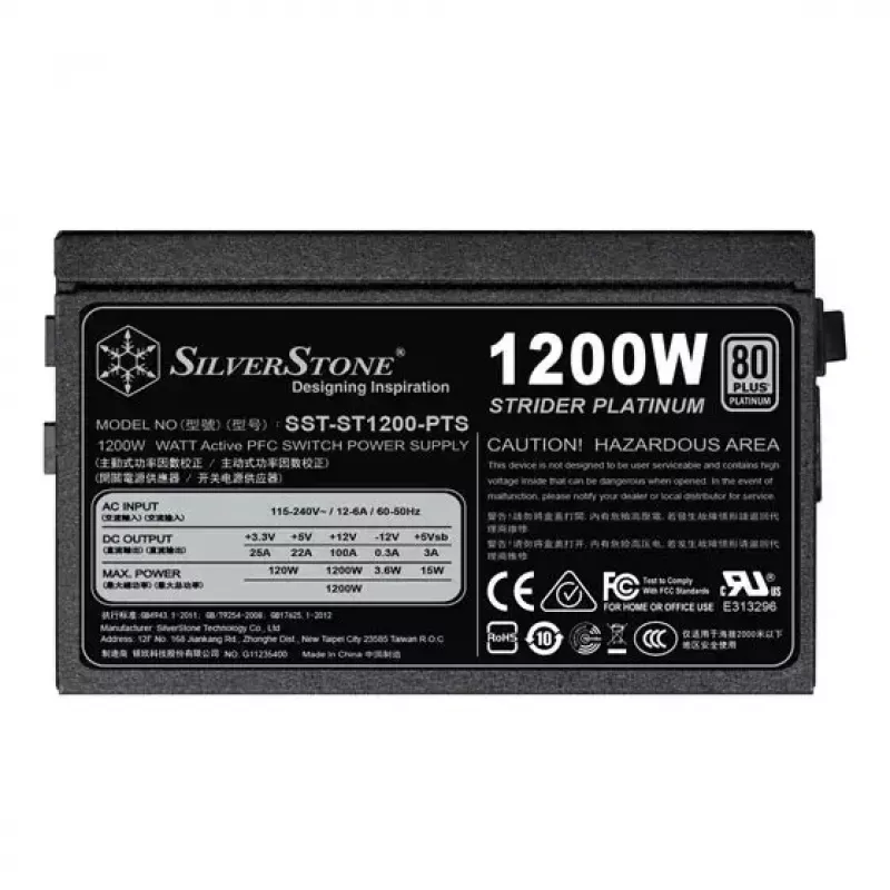 Maitinimo blokas SILVERSTONE ST1200-PTS 1200 W 80 PLUS Platinum, 20+4 kontaktų ATX, 120 mm ventiliatorius, juodas