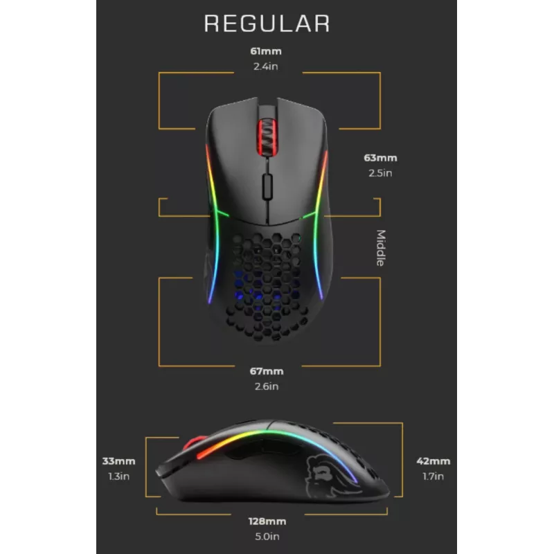 Glorious Gaming Glorious Model D Wireless - matinė juoda, dešiniarankė, RF belaidė, 19000 DPI, juoda