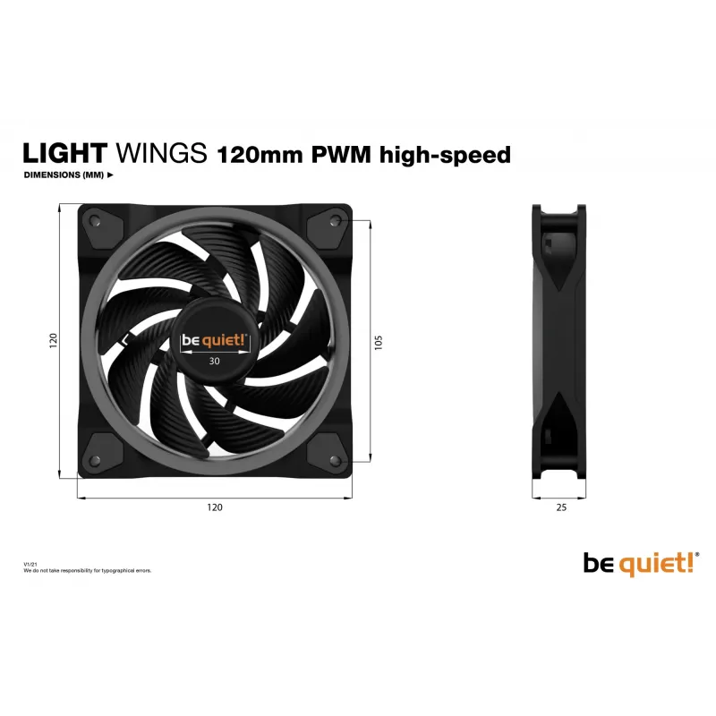 “be quiet!” Light Wings 120 mm ARGB PWM didelio greičio ventiliatorius, juodas