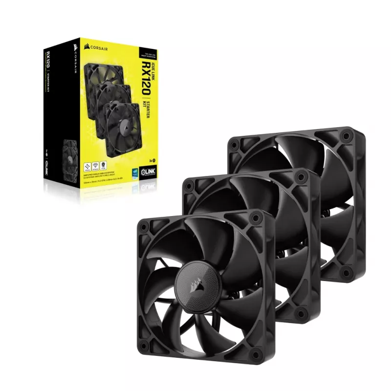 CORSAIR Rx serijos iCUE LINK RX120 120 mm ventiliatorių rinkinys, trys ventiliatoriai
