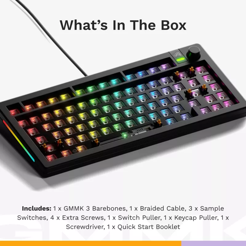 Mechaninė klaviatūra GLORIOUS GMMK 3 75% Barebones laidinė USB RGB juoda