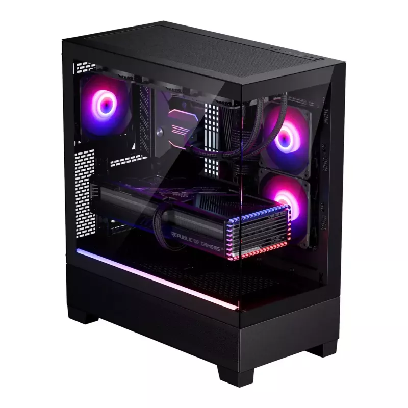 PC case Phanteks XT View Tower Juoda — Midi-Tower, grūdintas stiklas, RGB, palaiko ATX/EATX/Micro-ATX/Mini-ITX, GPU iki 41,5 cm, CPU aušintuvas 184 mm