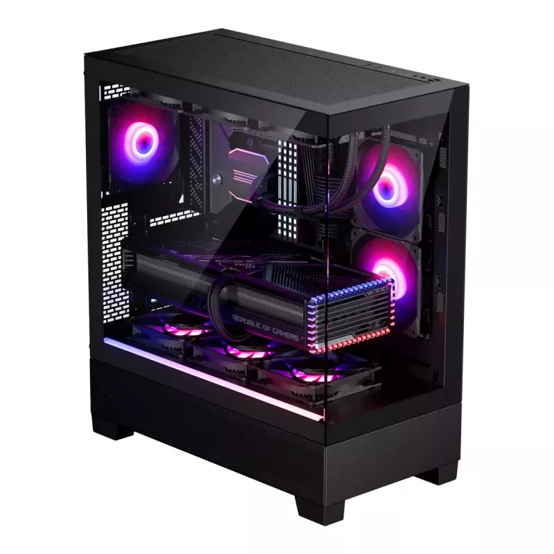 PC case Phanteks XT View Tower Juoda — Midi-Tower, grūdintas stiklas, RGB, palaiko ATX/EATX/Micro-ATX/Mini-ITX, GPU iki 41,5 cm, CPU aušintuvas 184 mm