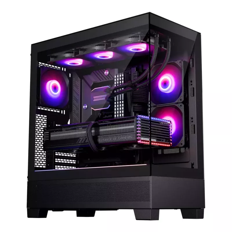 PC case Phanteks XT View Tower Juoda — Midi-Tower, grūdintas stiklas, RGB, palaiko ATX/EATX/Micro-ATX/Mini-ITX, GPU iki 41,5 cm, CPU aušintuvas 184 mm