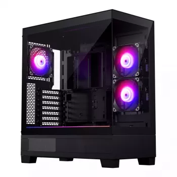 PC case Phanteks XT View Tower Juoda — Midi-Tower, grūdintas stiklas, RGB, palaiko ATX/EATX/Micro-ATX/Mini-ITX, GPU iki 41,5 cm, CPU aušintuvas 184 mm