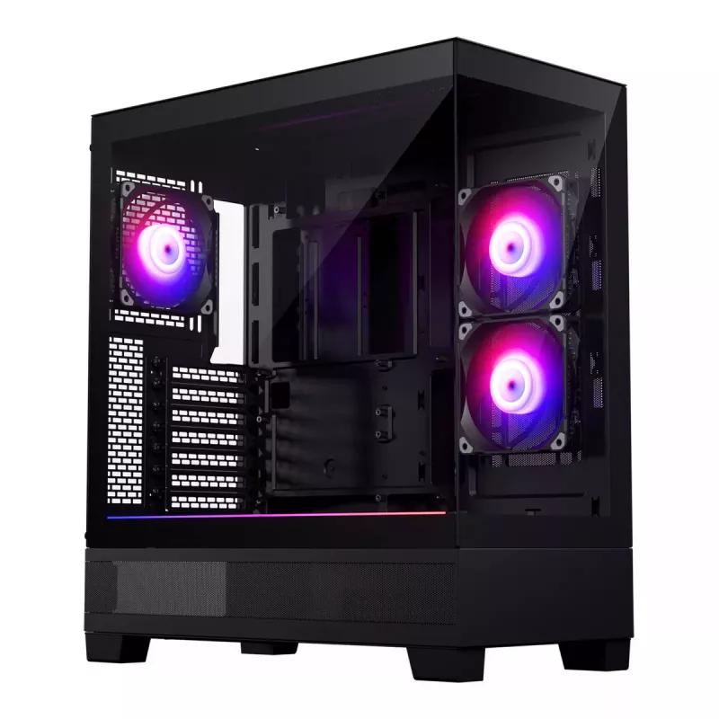 PC case Phanteks XT View Tower Juoda — Midi-Tower, grūdintas stiklas, RGB, palaiko ATX/EATX/Micro-ATX/Mini-ITX, GPU iki 41,5 cm, CPU aušintuvas 184 mm