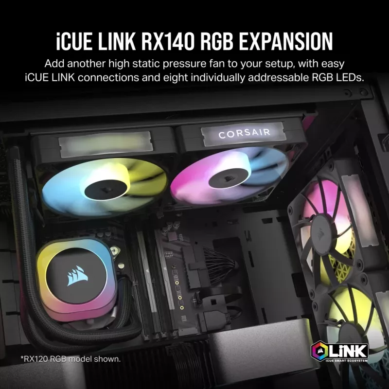 Ventiliatorius Corsair iCUE LINK RX140 RGB 14 cm juodas 300–1700 aps./min. magnetinis guolis