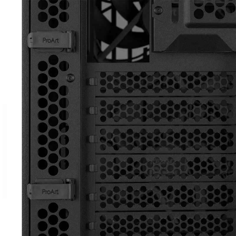 PC case ASUS ProArt PA401 Wood TG PWM Tower Juoda — ATX, tempered glass, 2x160mm front fans, USB-C, supports GPU 31.5 cm