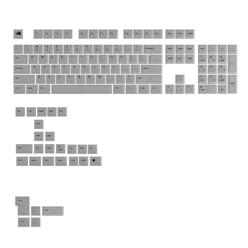 Keycaps GLORIOUS Polychroma V2 RGB US išdėstymas — pakaitinis rinkinys mechaninėms klaviatūroms