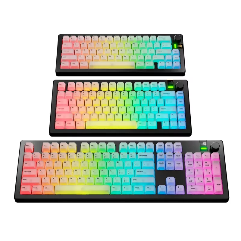 Keycaps GLORIOUS Polychroma V2 RGB US išdėstymas — pakaitinis rinkinys mechaninėms klaviatūroms