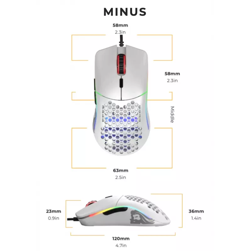 Glorious Gaming Glorious Model O- pelė Regular (White), dešiniarankė, optinė, USB Type-A, 3200 DPI, balta