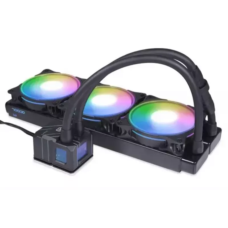 Šioje universalioje skysčio aušinimo sistemoje Alphacool 13074 — 120 mm ventiliatoriai, 3 ventiliatoriai, 2500 RPM, 40 cm vamzdeliai, varinis radiatorius, kelių spalvų LED, juoda