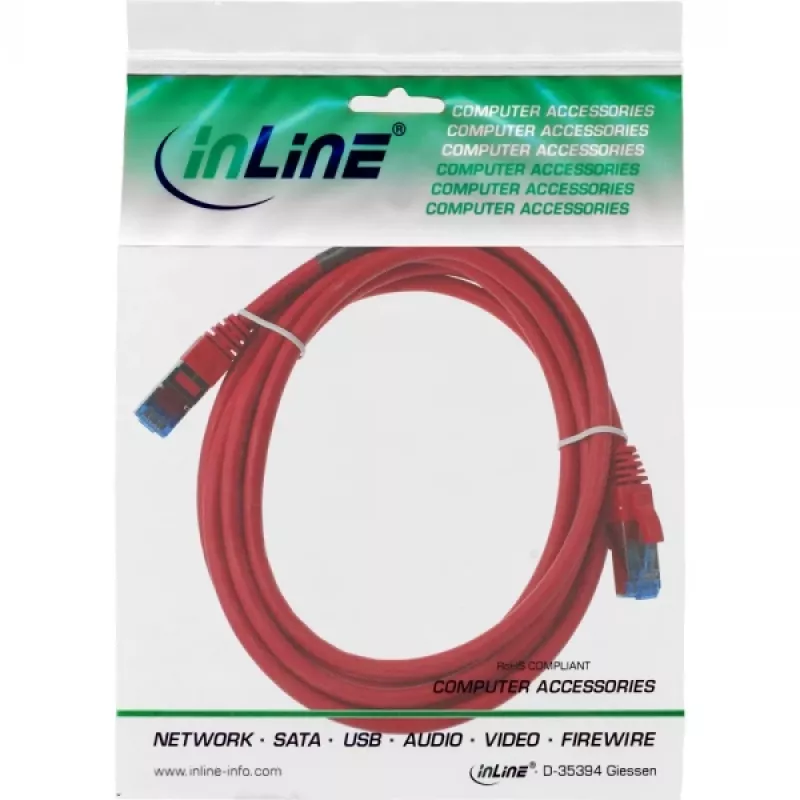 “InLine” komutacinis kabelis S/FTP PiMF Cat.6A be halogenų 500MHz raudonas 5m