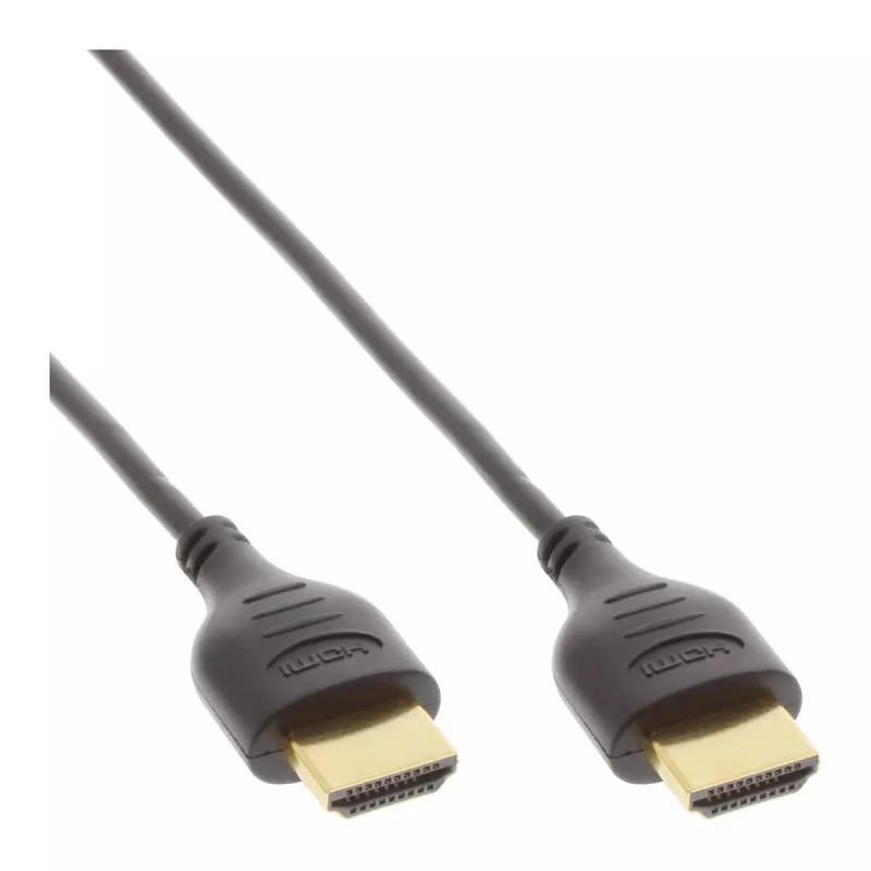 InLine High Speed HDMI laidas su Ethernet, AM/AM, itin plonas, juodas/auksinis, 1,8 m