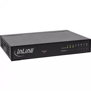 InLine tinklo komutatorius 8 prievadų, 1Gb/s, stalinis, metalinis, be ventiliatoriaus, ekranuoti prievadai