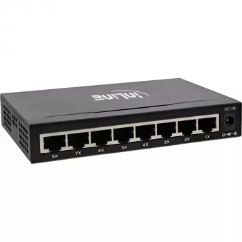 InLine tinklo komutatorius 8 prievadų, 1Gb/s, stalinis, metalinis, be ventiliatoriaus, ekranuoti prievadai