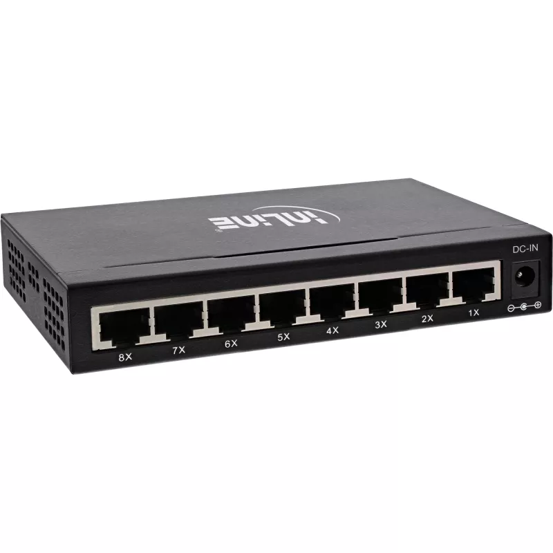 InLine tinklo komutatorius 8 prievadų, 1Gb/s, stalinis, metalinis, be ventiliatoriaus, ekranuoti prievadai