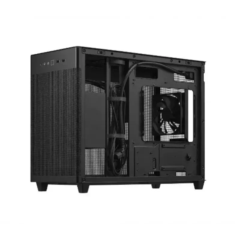 PC korpusas ASUS Prime AP201 MicroATX Mini Tower Juoda — palaiko microATX, maks. GPU 338 mm, procesoriaus aušintuvo aukštis 170 mm, 3x 3,5 colio nišos, USB-A 2x, USB-C 1x