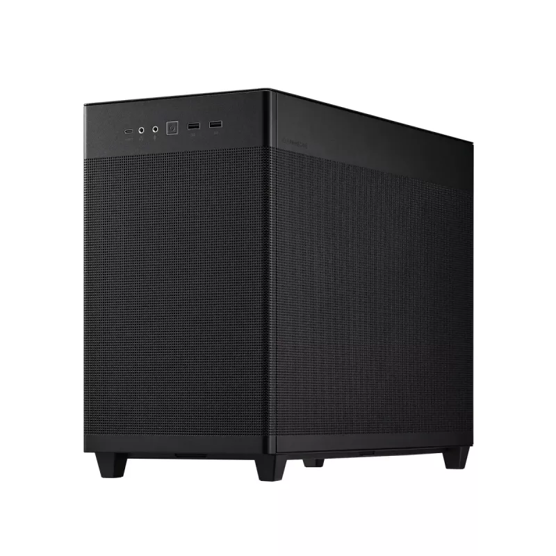 PC korpusas ASUS Prime AP201 MicroATX Mini Tower Juoda — palaiko microATX, maks. GPU 338 mm, procesoriaus aušintuvo aukštis 170 mm, 3x 3,5 colio nišos, USB-A 2x, USB-C 1x