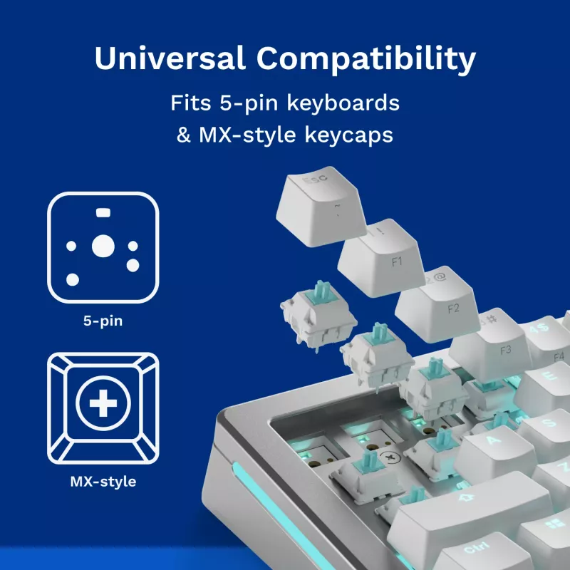 Klaviatūros jungikliai GLORIOUS Lynx Linear Mechanical Switches — 36 vnt., polikarbonatas, žydros spalvos permatomi