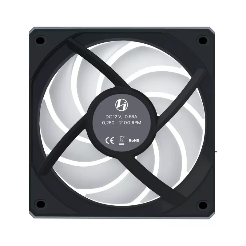 Kompiuterio korpuso ventiliatorius Lian Li 12RCL1W3B 120 mm, 12 V, 2150 RPM, 2.52 mmH2O, Fluid Dynamic Bearing, juodas