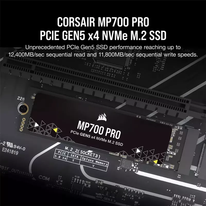 SSD diskas 2TB CORSAIR M.2 PCI-E NVMe Gen5 MP700 PRO mažmeninė pakuotė