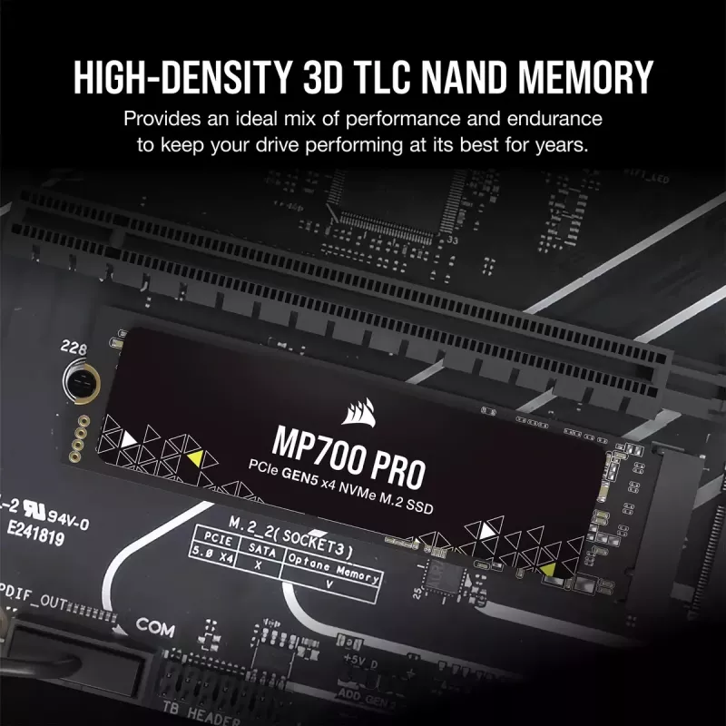 SSD diskas 2TB CORSAIR M.2 PCI-E NVMe Gen5 MP700 PRO mažmeninė pakuotė