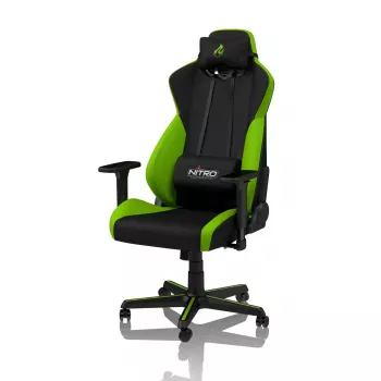Gaming chair Nitro Concepts S300 — fabric seat, adjustable height 128–140 cm, backrest width 56 cm, Juoda/green