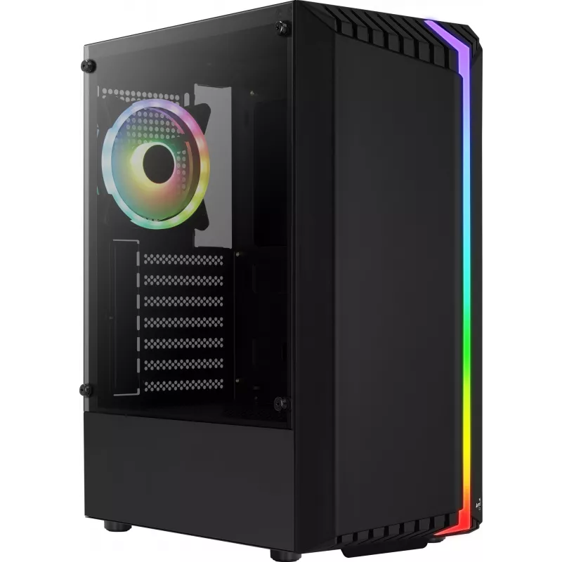 PC korpusas AEROCOOL Bionic Midi Tower — ATX, grūdintas stiklas, 3,5 inch x2 / 2,5 inch x4 lizdai, iki 297 mm GPU, 158 mm CPU aušintuvas, mėlynas LED