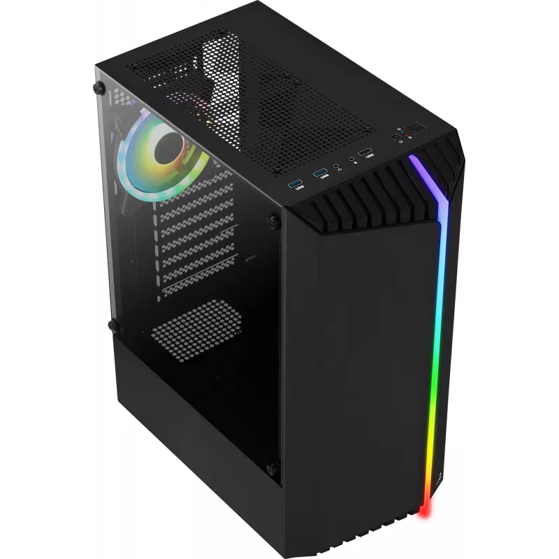 PC korpusas AEROCOOL Bionic Midi Tower — ATX, grūdintas stiklas, 3,5 inch x2 / 2,5 inch x4 lizdai, iki 297 mm GPU, 158 mm CPU aušintuvas, mėlynas LED