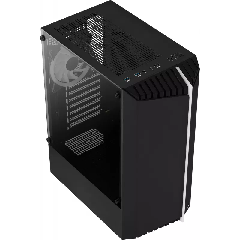 PC korpusas AEROCOOL Bionic Midi Tower — ATX, grūdintas stiklas, 3,5 inch x2 / 2,5 inch x4 lizdai, iki 297 mm GPU, 158 mm CPU aušintuvas, mėlynas LED