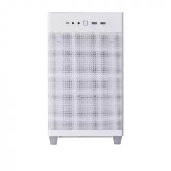 PC korpusas ASUS Prime AP201 MicroATX Mini Tower Baltas — palaiko microATX, iki 338 mm GPU, 3×3,5 colio + 1×2,5 colio diskų, USB-A 3.2 Gen1×2, USB-C 3.2 Gen2×1