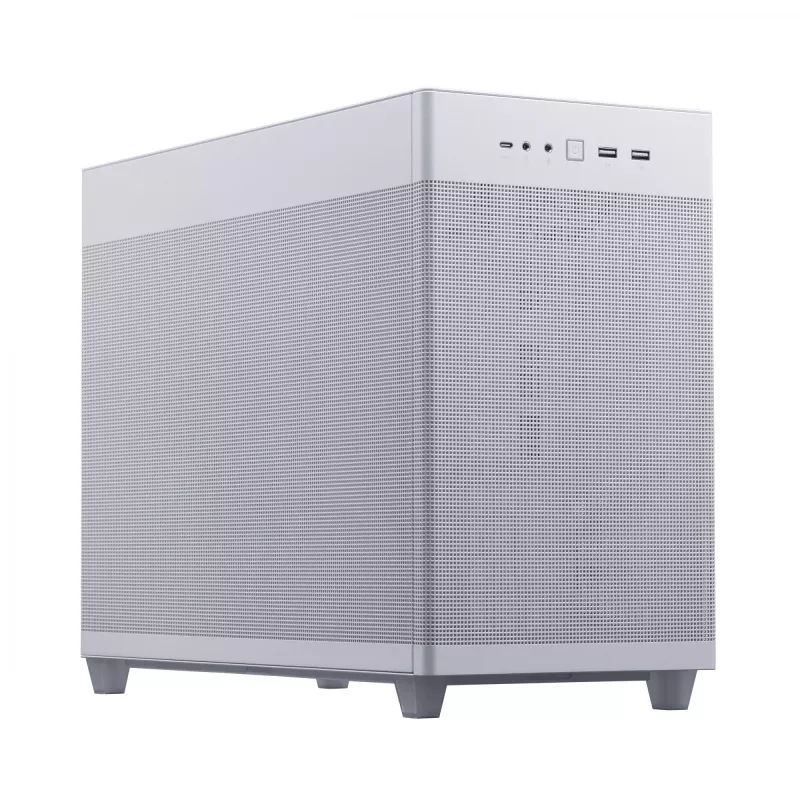 PC korpusas ASUS Prime AP201 MicroATX Mini Tower Baltas — palaiko microATX, iki 338 mm GPU, 3×3,5 colio + 1×2,5 colio diskų, USB-A 3.2 Gen1×2, USB-C 3.2 Gen2×1