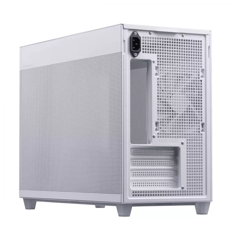 PC korpusas ASUS Prime AP201 MicroATX Mini Tower Baltas — palaiko microATX, iki 338 mm GPU, 3×3,5 colio + 1×2,5 colio diskų, USB-A 3.2 Gen1×2, USB-C 3.2 Gen2×1